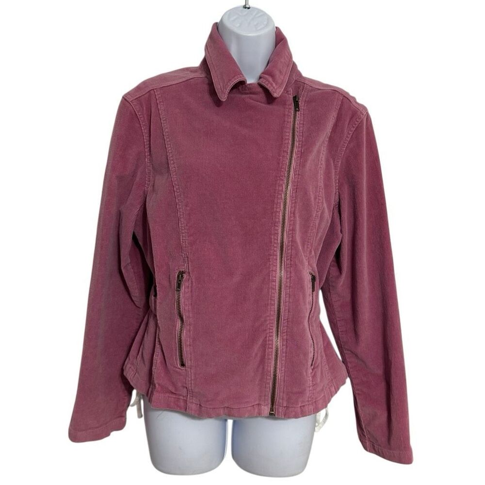 Vintage Y2K Live a Little Pink Corduroy Moto Jacket L Asymmetrical Zip